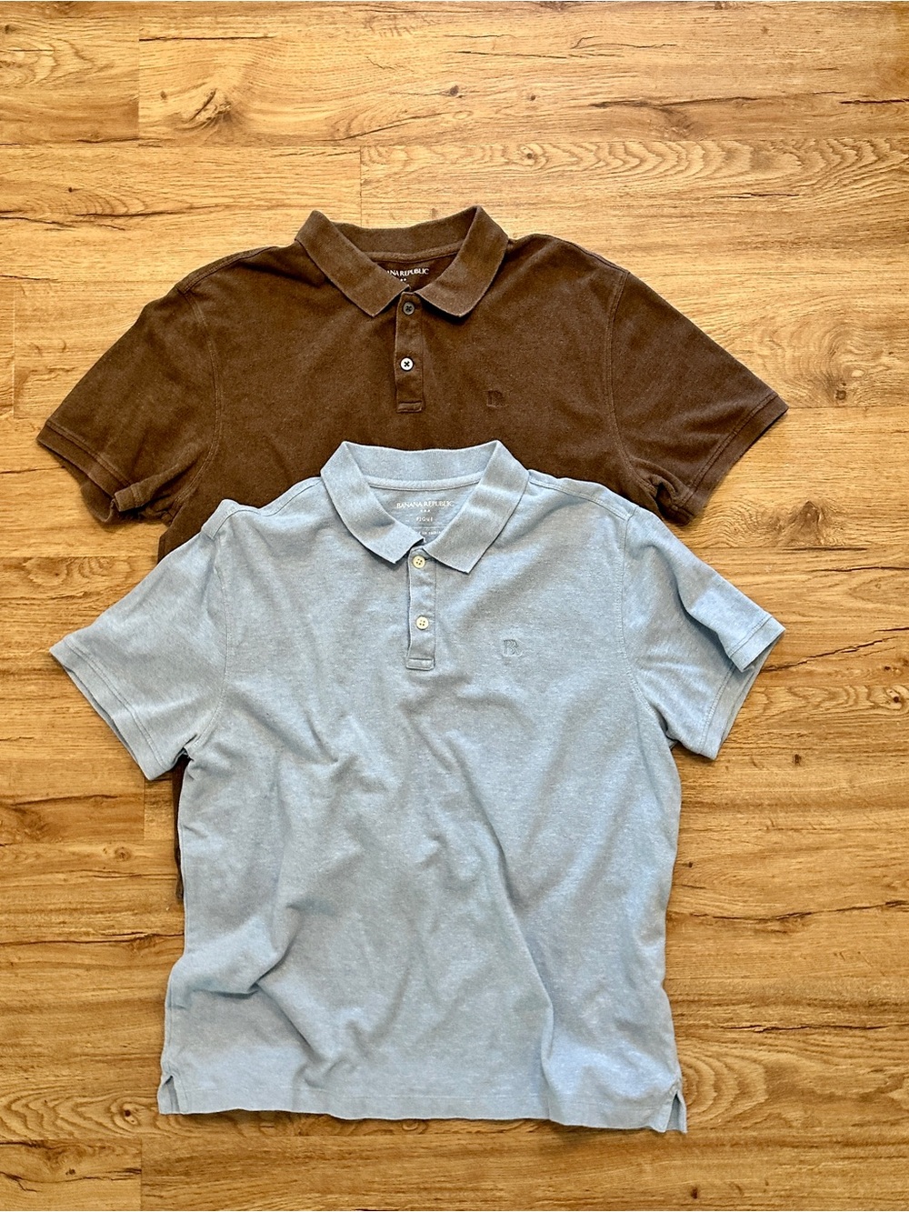 Banana Republic Men's Pique Polo Shirts - Light Blue and Brown